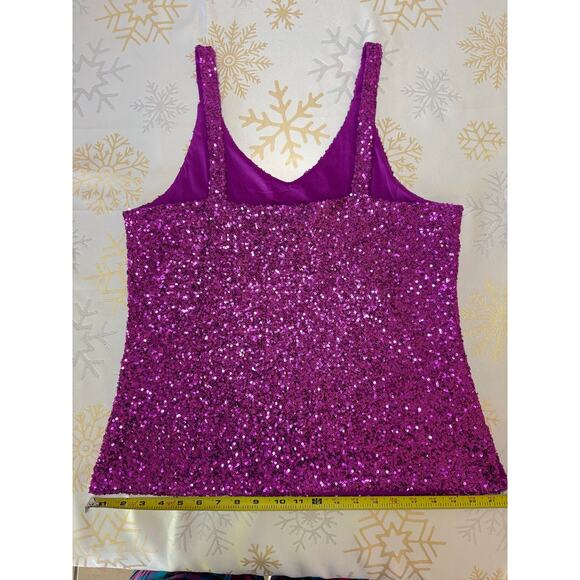 KATE & MALLORY Magenta Sequin Blouson Camisole Bright Fuchsia Sz L - Picture 6 of 7